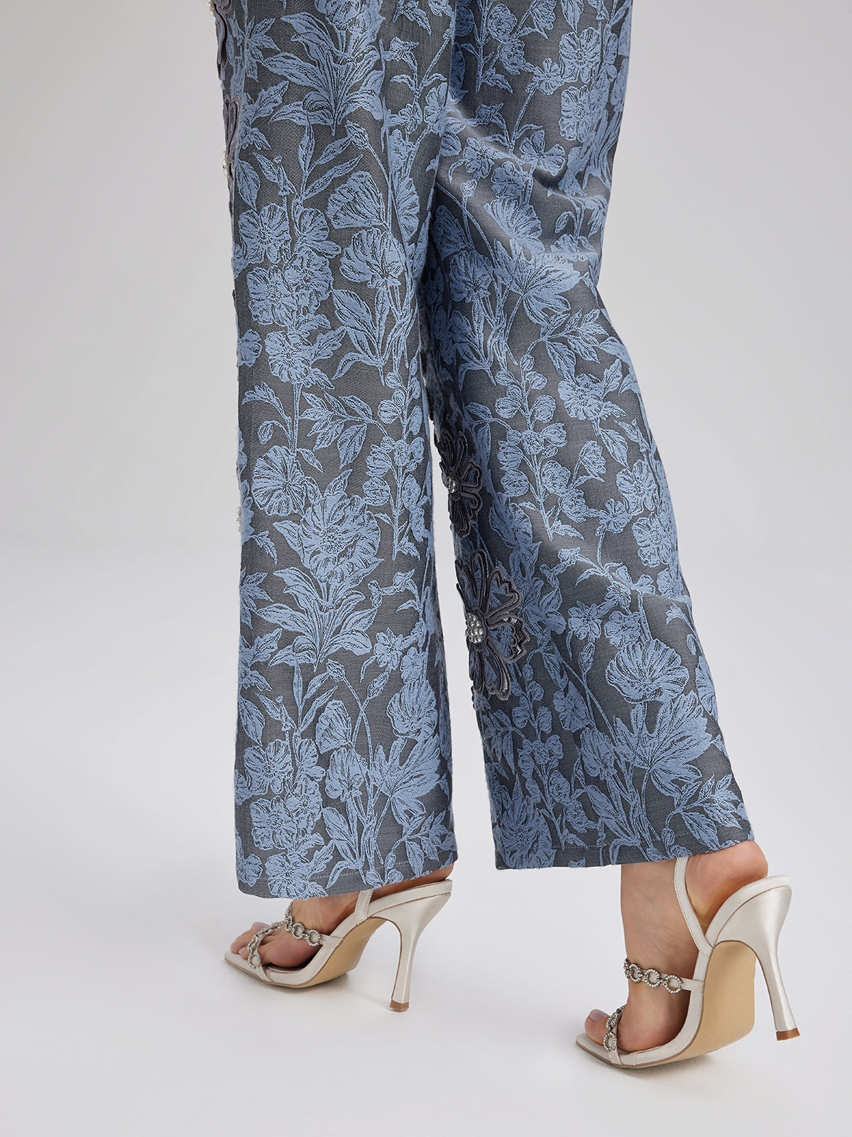 Jacquard Laser-Cut Crystal-Embellished Pants