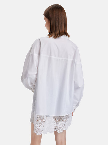 Lace Trim Oversized Long Shirt