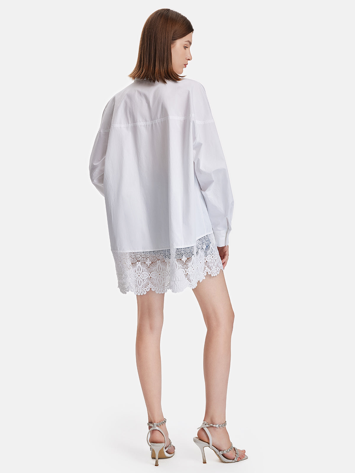 Lace Trim Oversized Long Shirt