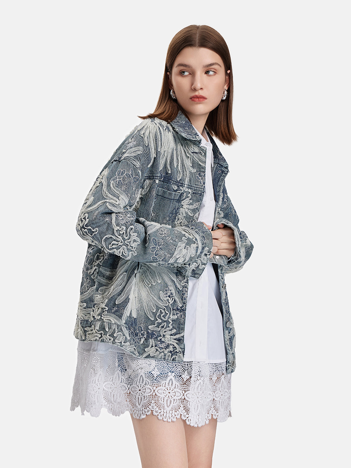 Embroidered Lace Beaded Denim Jacket