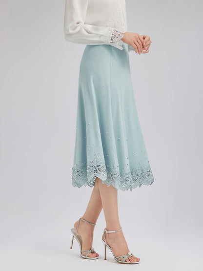 Rhinestone Lace Knit Elasticated Skirt