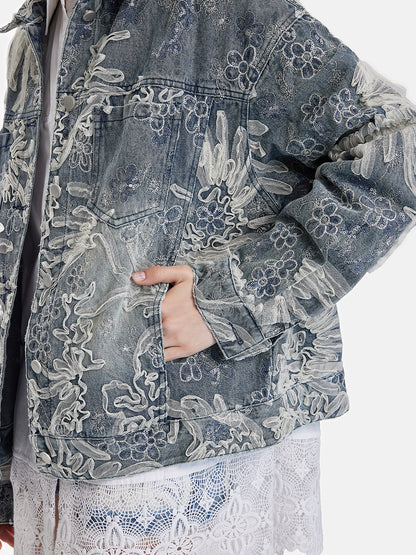 Embroidered Lace Beaded Denim Jacket