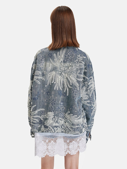 Embroidered Lace Beaded Denim Jacket