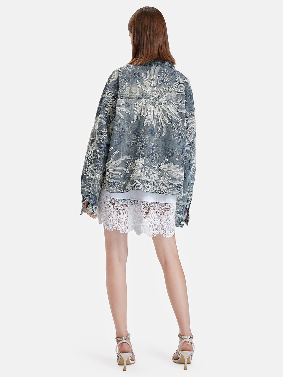 Embroidered Lace Beaded Denim Jacket