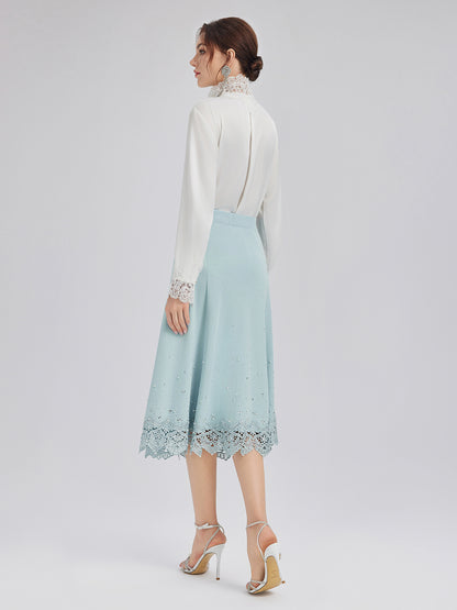 Rhinestone Lace Knit Elasticated Skirt