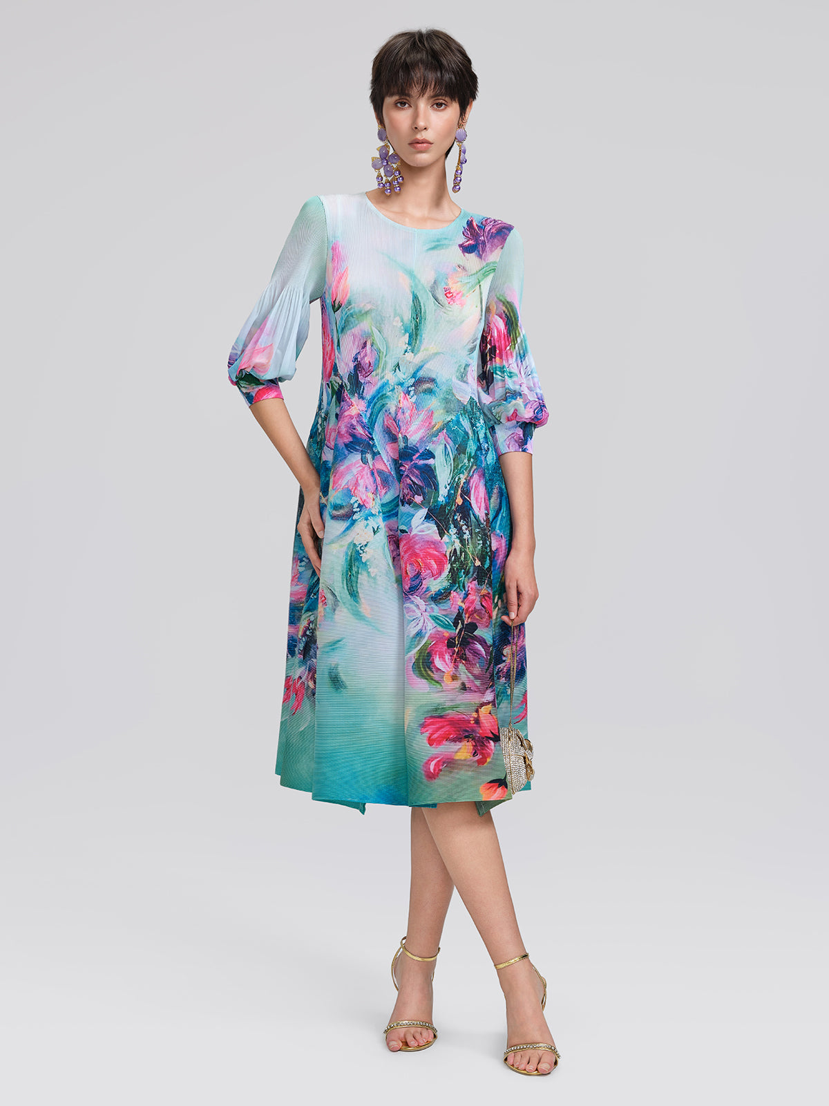 Pleated Stretch Printed Dress