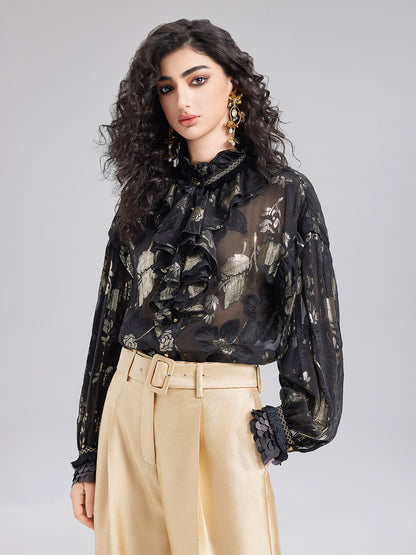 Court-Style Ruffled Silk Blouse