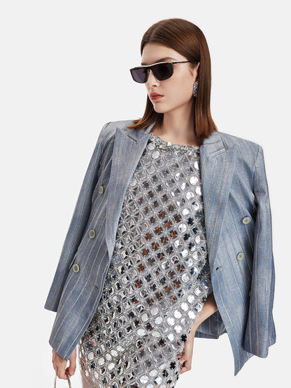 Futuristic Tie-Dye Sparkling Rhinestone Striped Suit