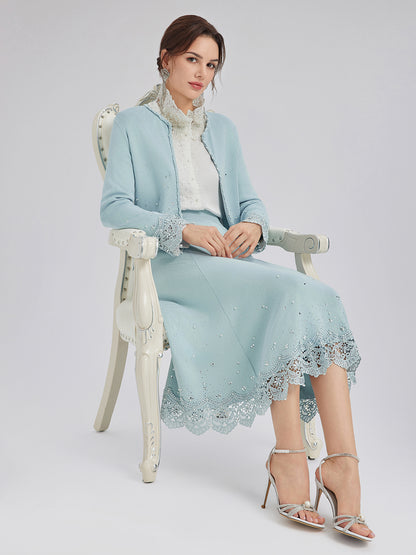 Rhinestone Lace Knit Cardigan