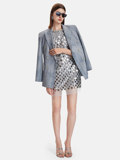 Futuristic Tie-Dye Sparkling Rhinestone Striped Suit