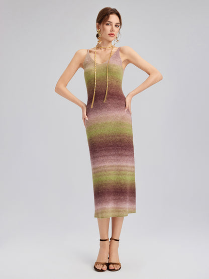 Multicolor Gradient Wool Knit Slip Dress