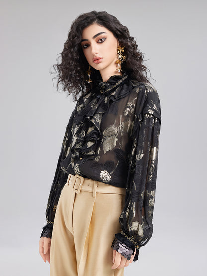 Court-Style Ruffled Silk Blouse