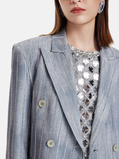 Futuristic Tie-Dye Sparkling Rhinestone Striped Suit