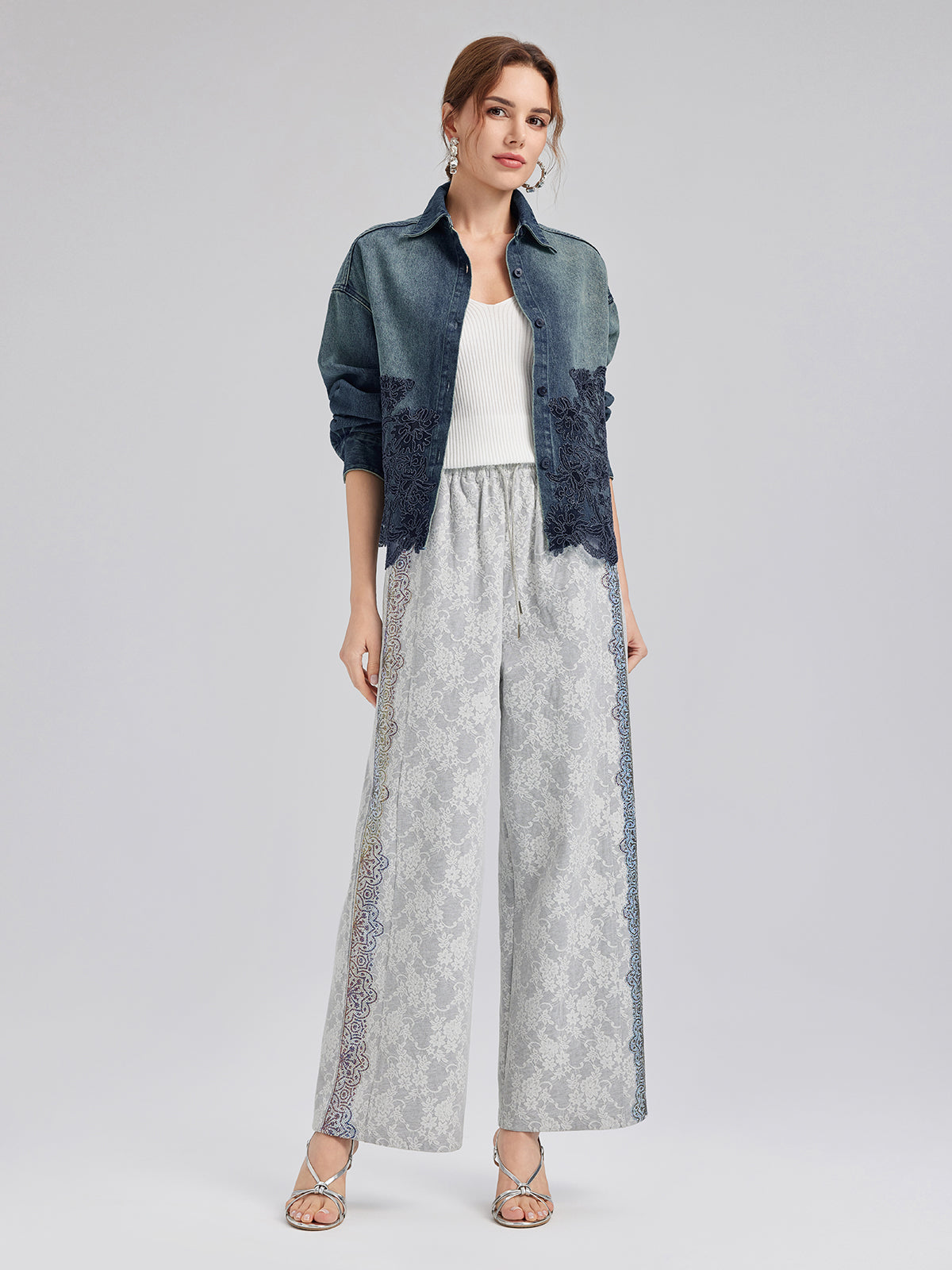 Final Sale | Lace-Paneled Cotton Denim Jacket