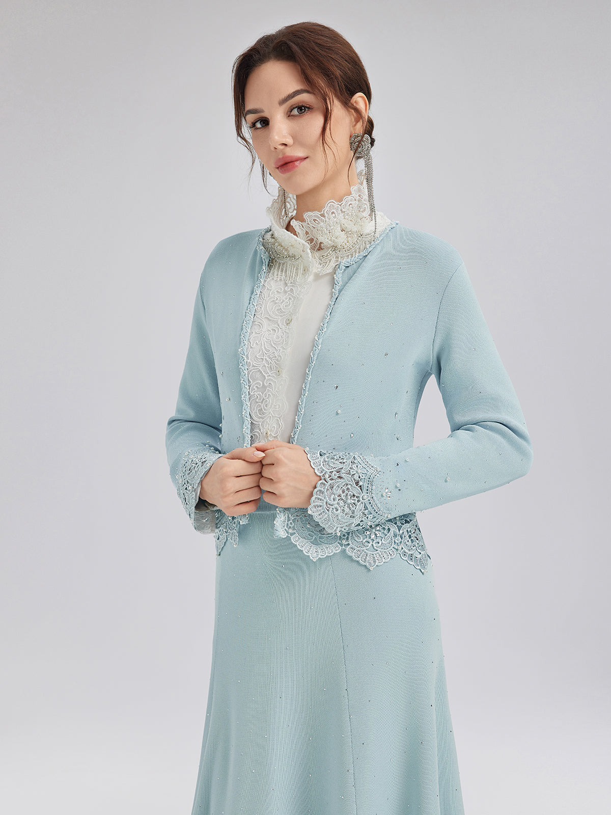 Rhinestone Lace Knit Cardigan