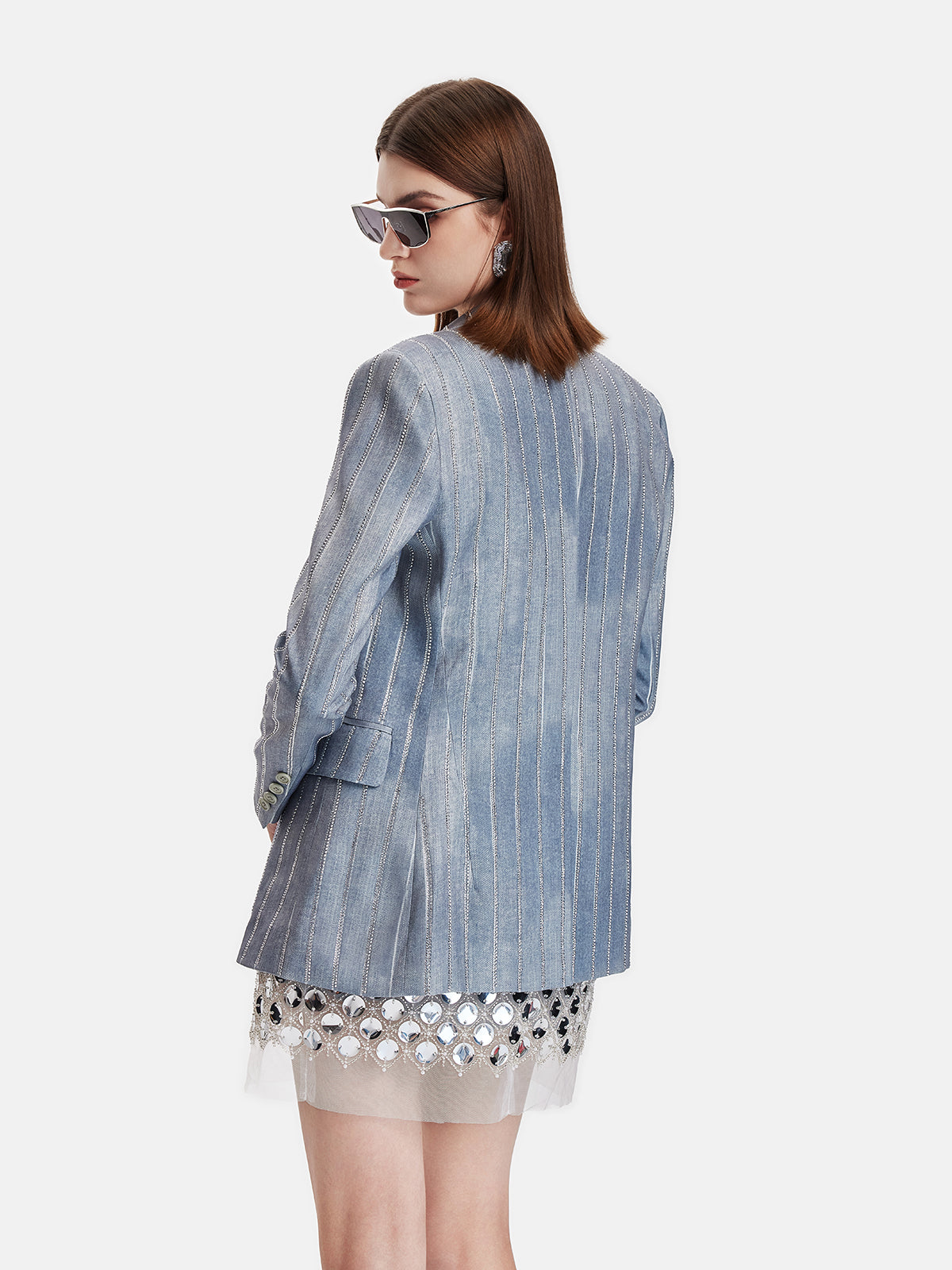 Futuristic Tie-Dye Sparkling Rhinestone Striped Suit