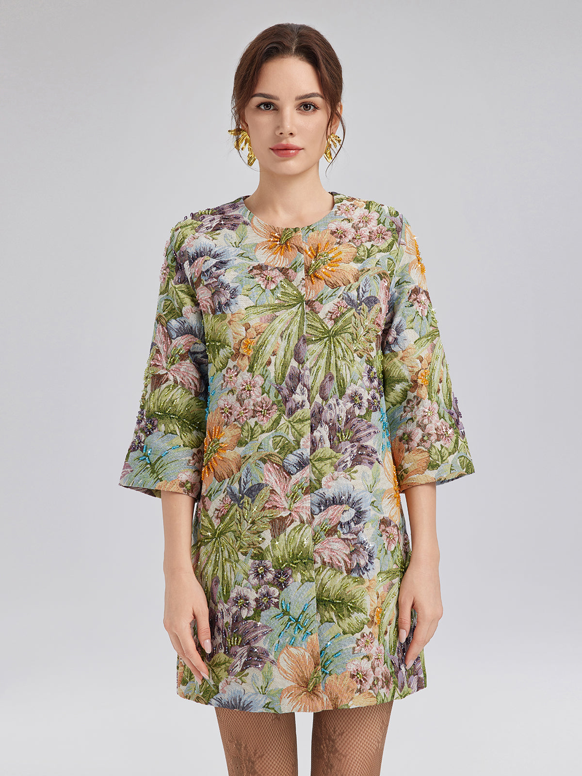 Hand-Beaded 3D Floral H-Line Jacket