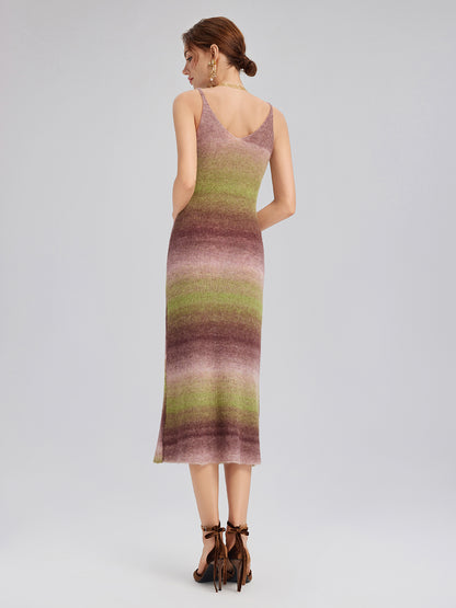 Multicolor Gradient Wool Knit Slip Dress