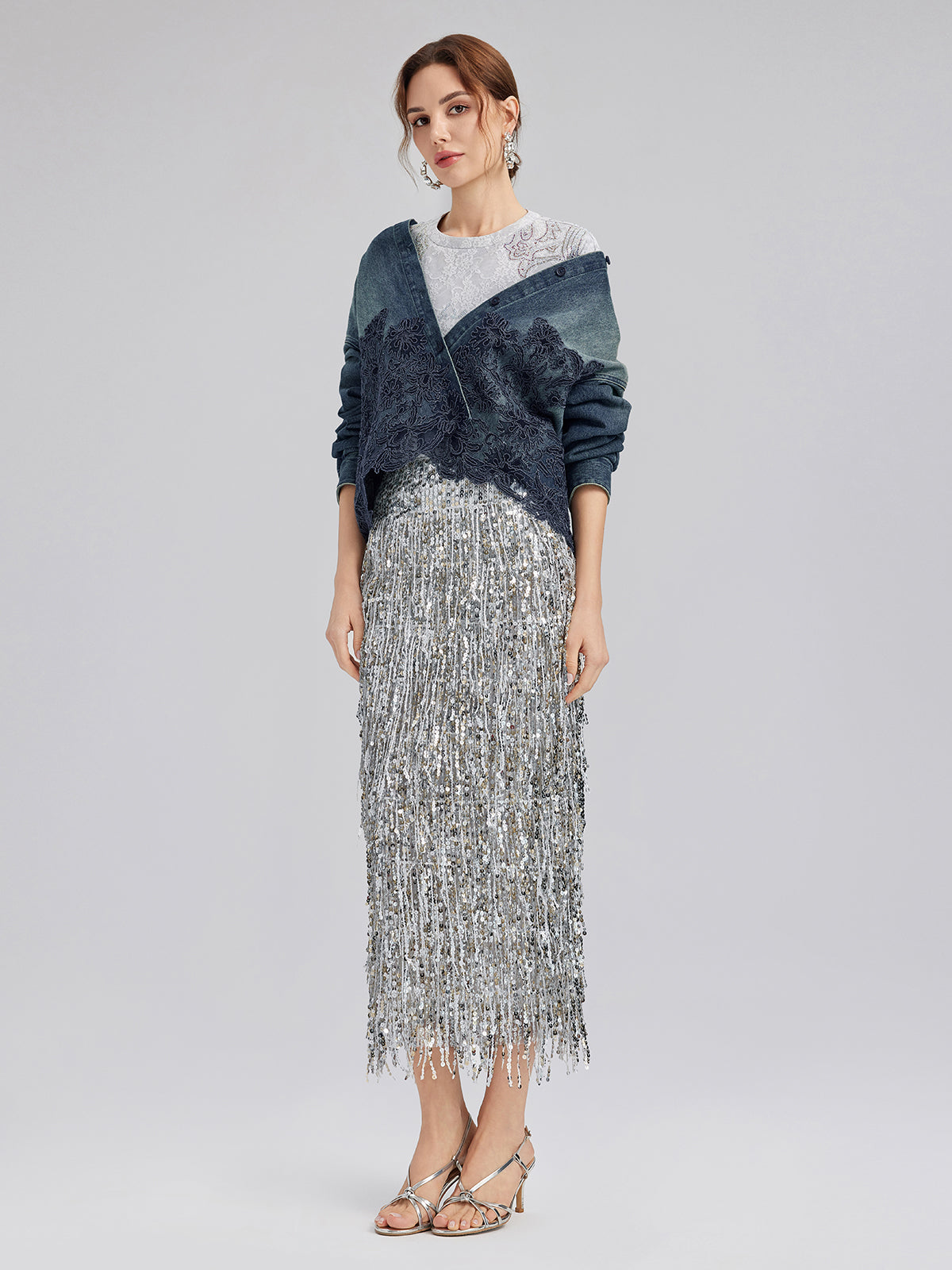Final Sale | Lace-Paneled Cotton Denim Jacket