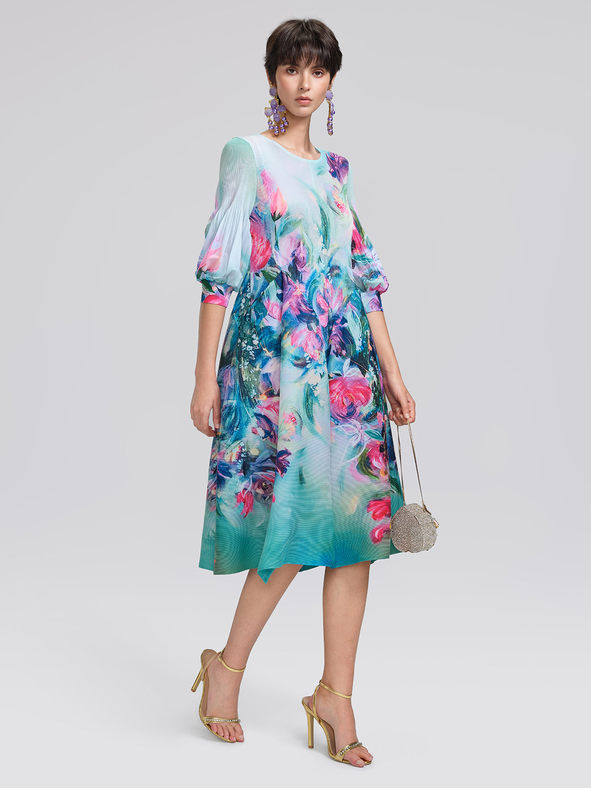 Pleated Stretch Printed Dress