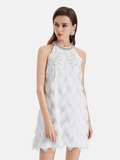 Baroque-Inspired Beaded Tassels Mini Dress