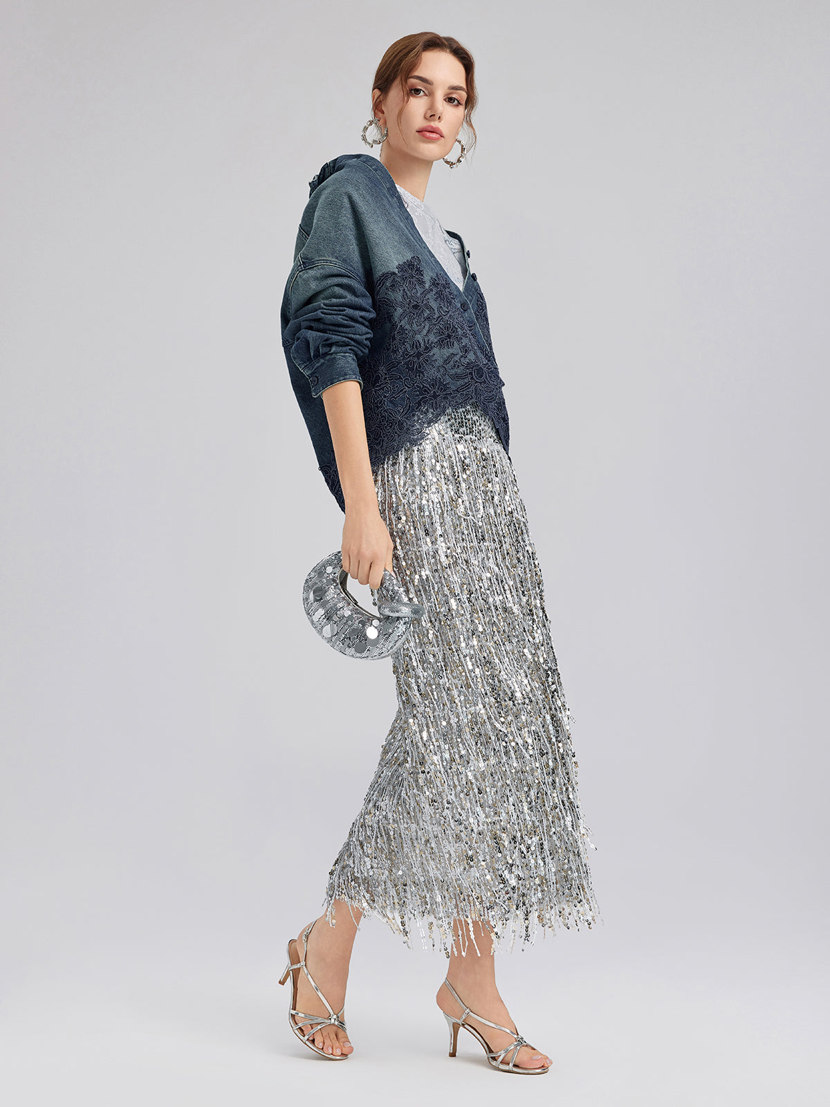Final Sale | Lace-Paneled Cotton Denim Jacket