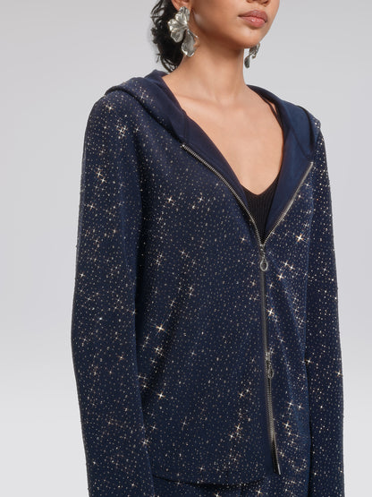 Rhinestones Knit Relaxed Hooded Jacket