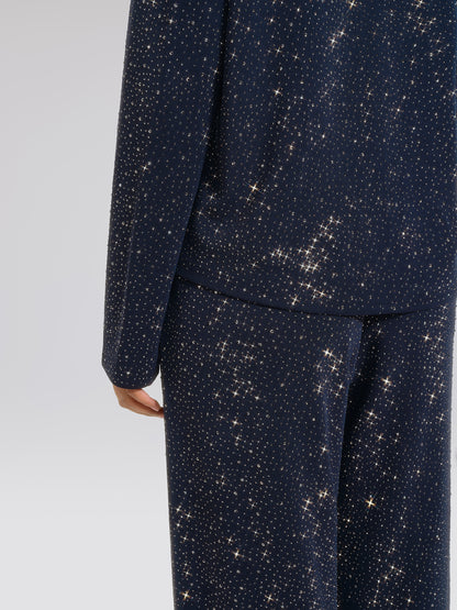 Rhinestones Knit Relaxed Hooded Jacket