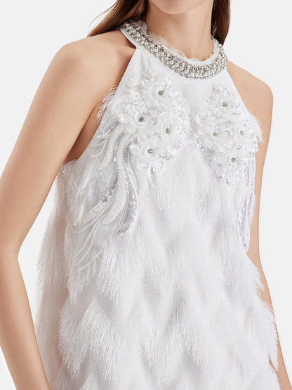 Baroque-Inspired Beaded Tassels Mini Dress