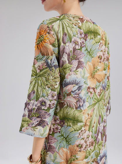 Hand-Beaded 3D Floral H-Line Jacket