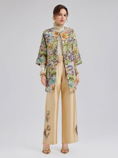 Luxe Floral Sequin Straight-Leg Pants