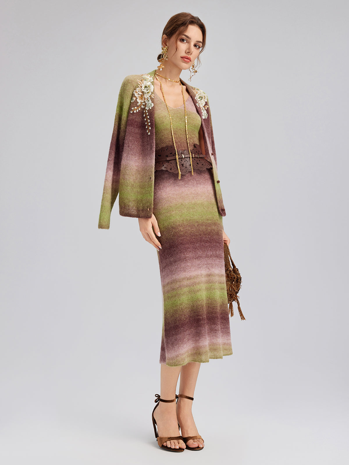 Multicolor Gradient Wool Knit Slip Dress