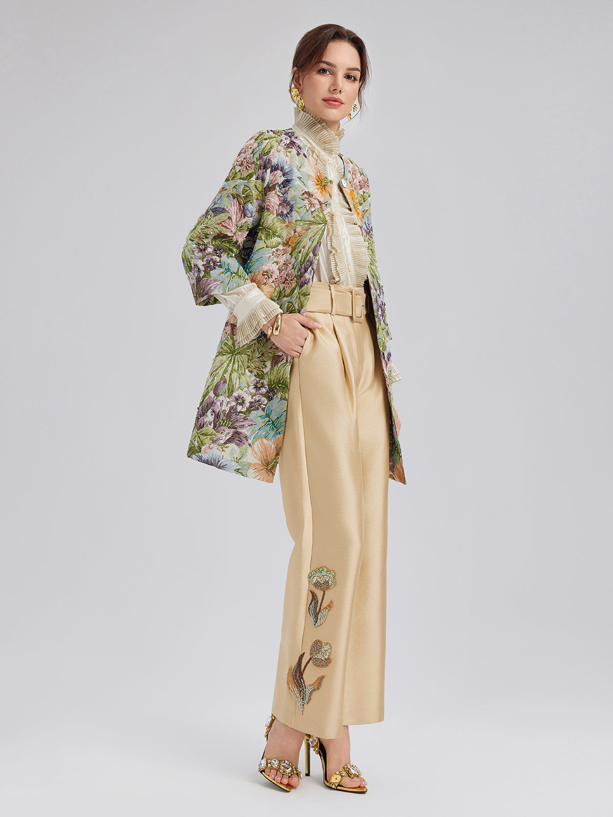 Final Sale | Luxe Floral Sequin Straight-Leg Pants