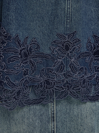 Lace-Paneled Cotton Denim Jacket