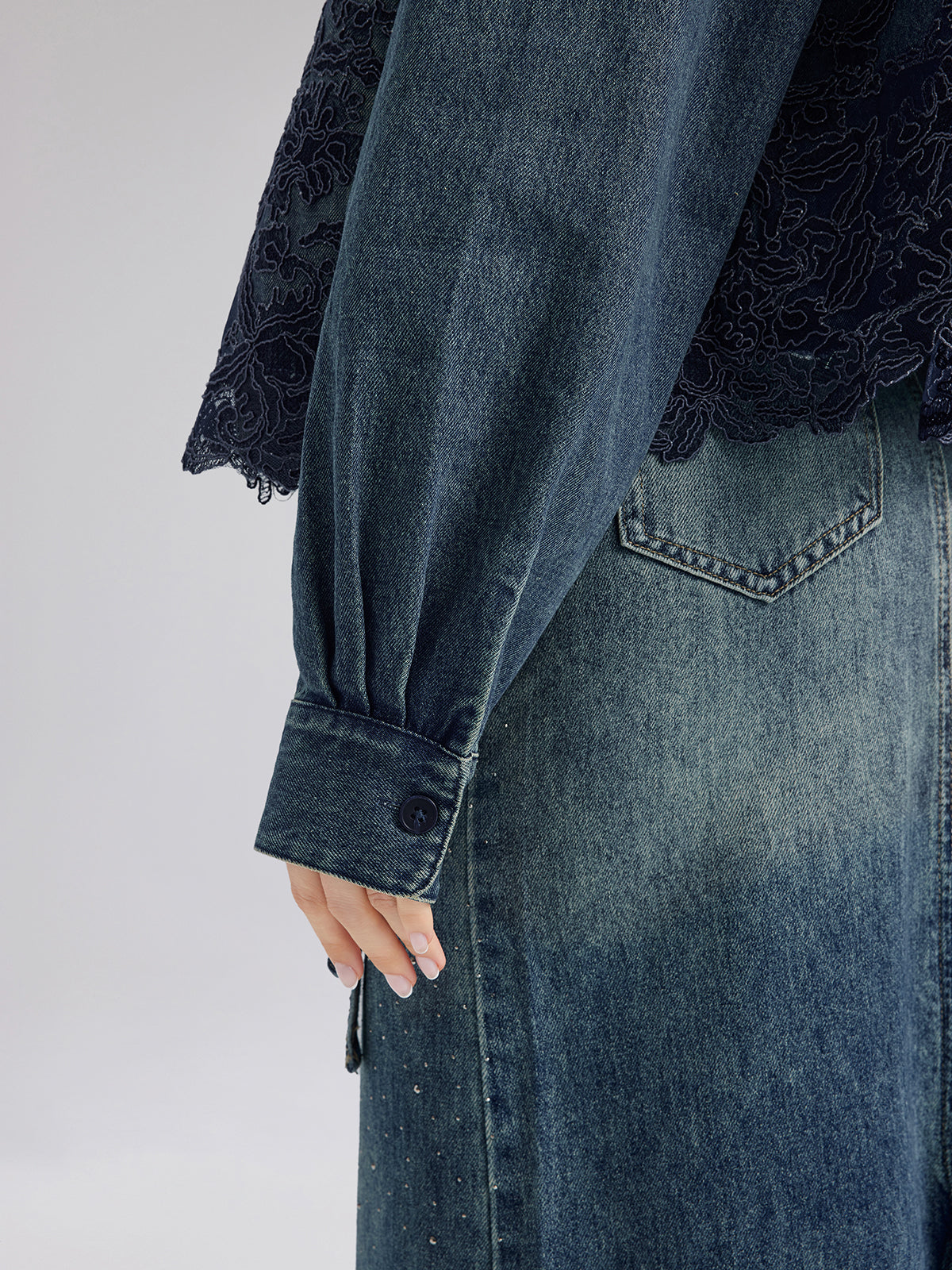 Final Sale | Lace-Paneled Cotton Denim Jacket