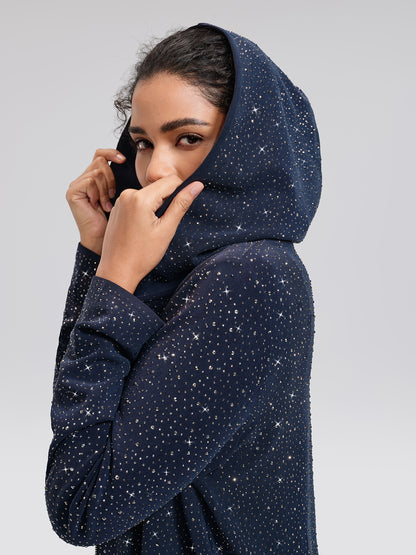Rhinestones Knit Relaxed Hooded Jacket