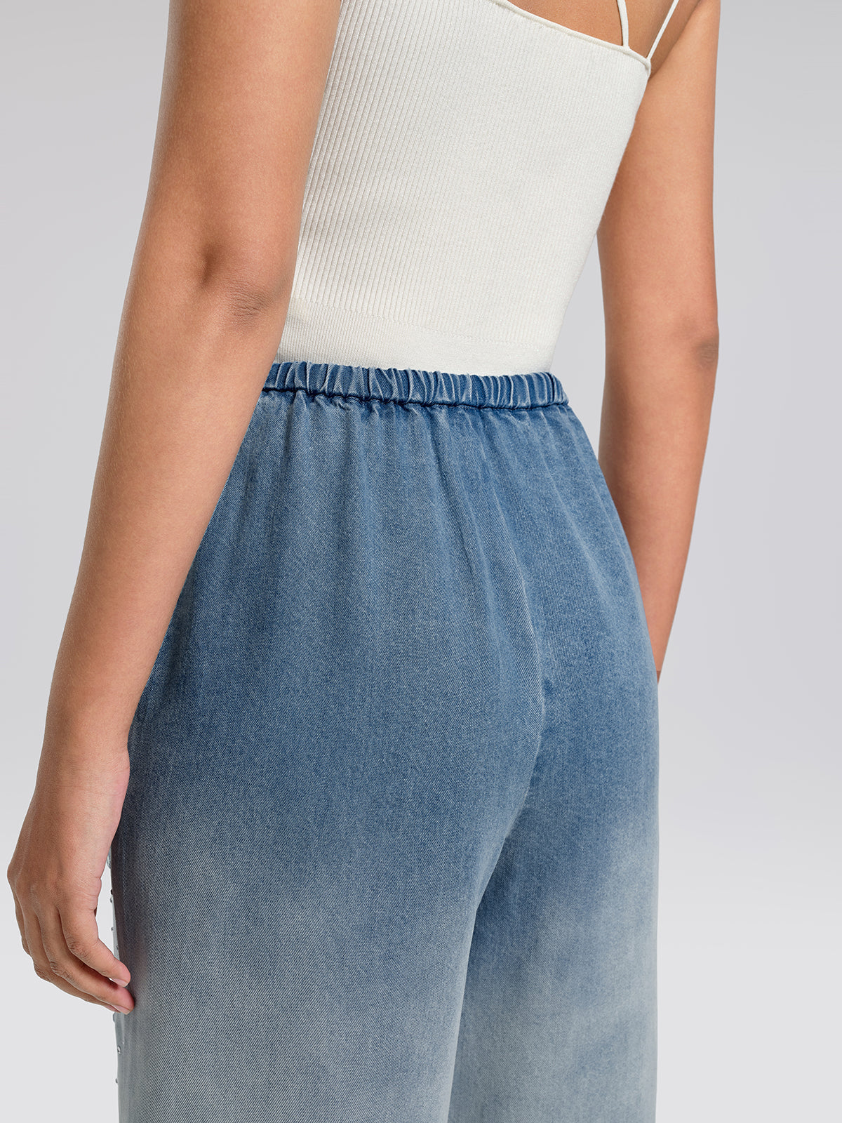 Ombre Washed Rhinestone Wide-Leg Jeans