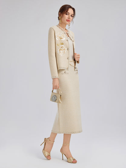 Rhinestone Beaded Embroidered Knit Cardigan