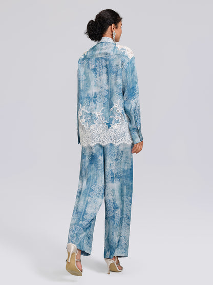 Tencel Embroidery Lace-Panel Shirt (Detachable Floral Included)