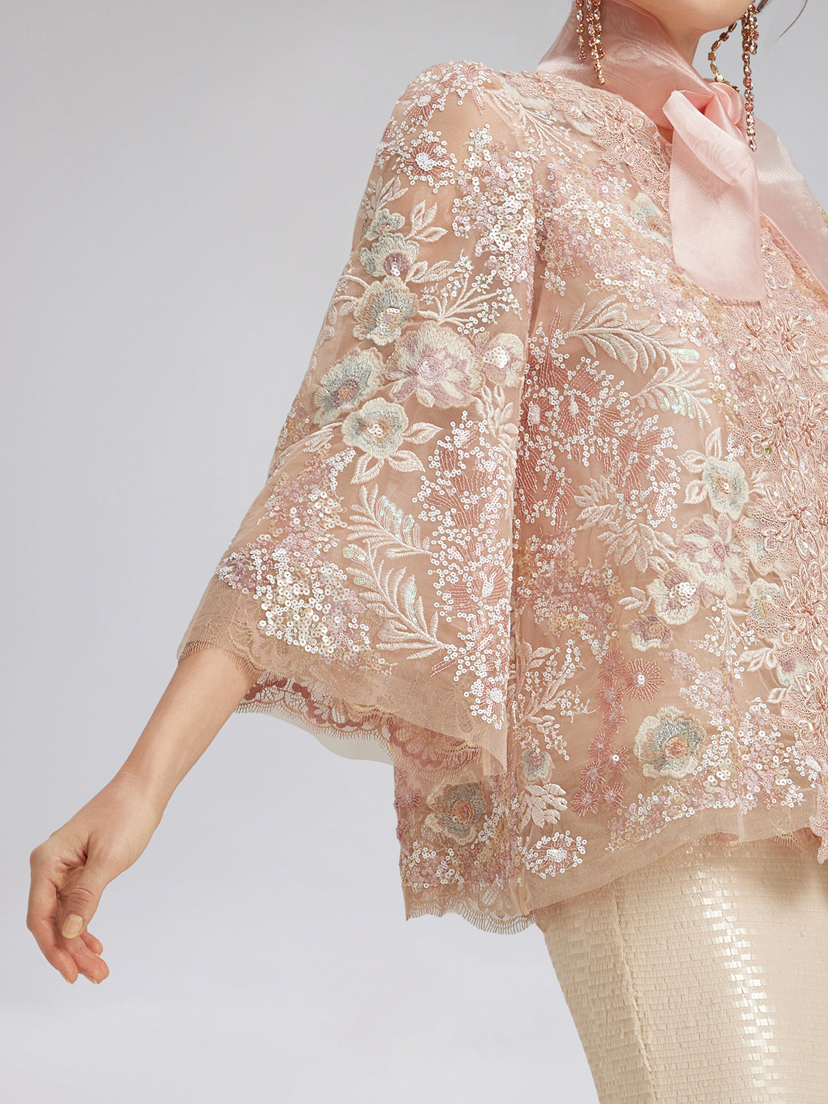 Sequin-Embroidered Detachable-Tie Jacket