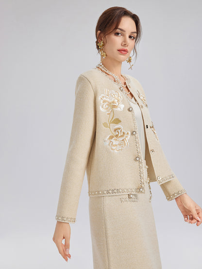 Rhinestone Beaded Embroidered Knit Cardigan