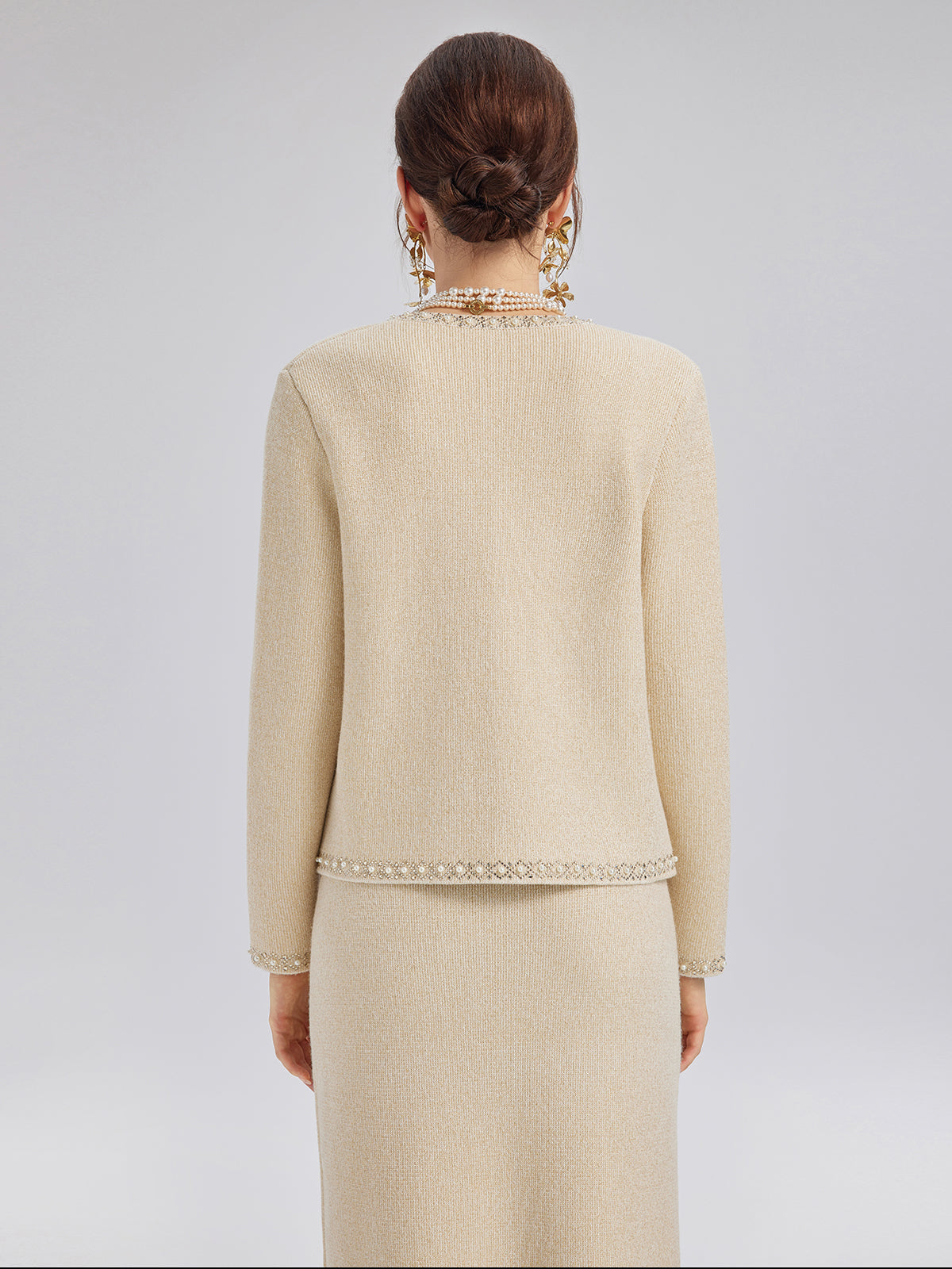 Rhinestone Beaded Embroidered Knit Cardigan