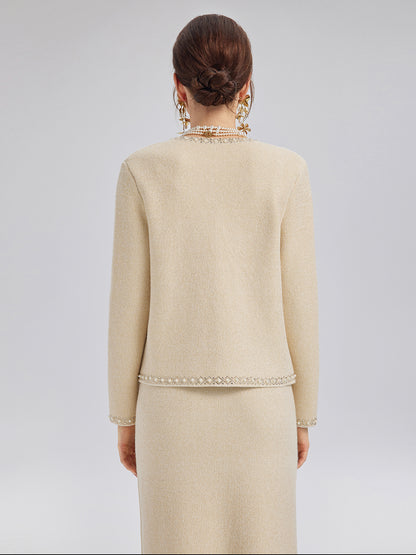 Rhinestone Beaded Embroidered Knit Cardigan