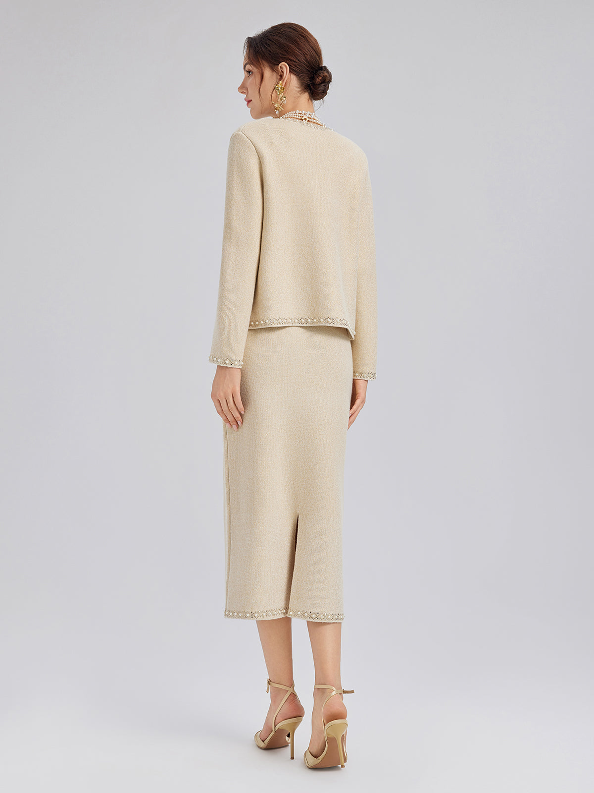 Rhinestone Beaded Embroidered Knit Cardigan