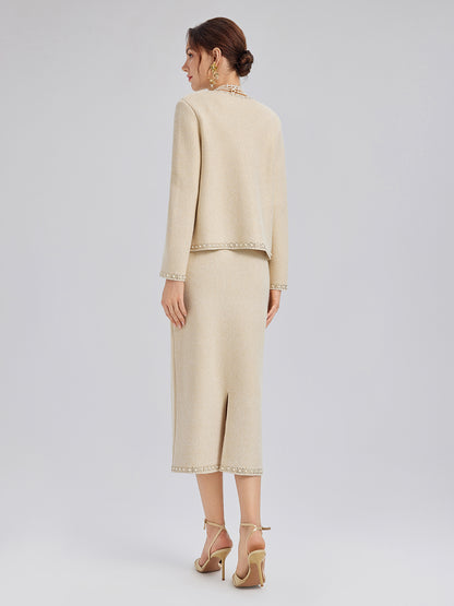 Rhinestone Beaded Embroidered Knit Cardigan