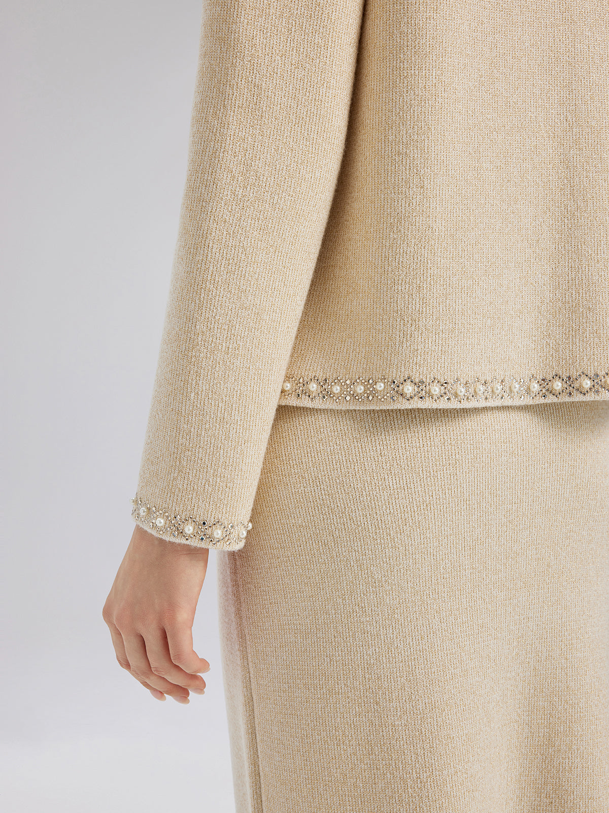 Rhinestone Beaded Embroidered Knit Cardigan