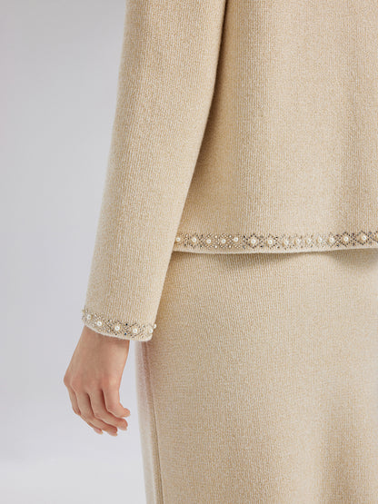 Rhinestone Beaded Embroidered Knit Cardigan