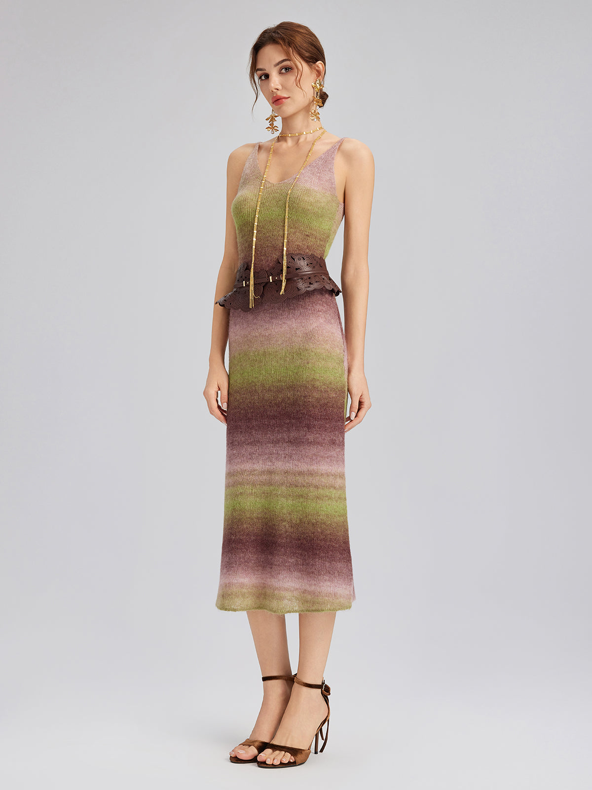 Multicolor Gradient Wool Knit Slip Dress