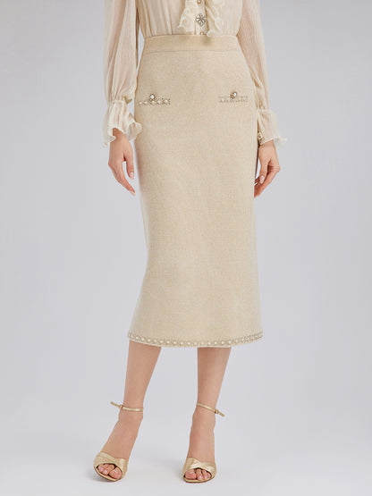 Rhinestone Beaded Stretch Knit Skirt