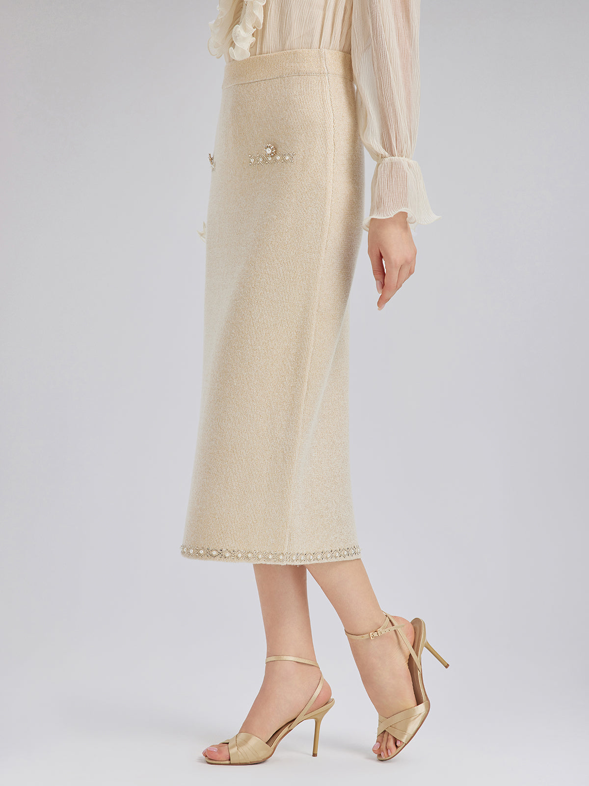 Rhinestone Beaded Stretch Knit Skirt